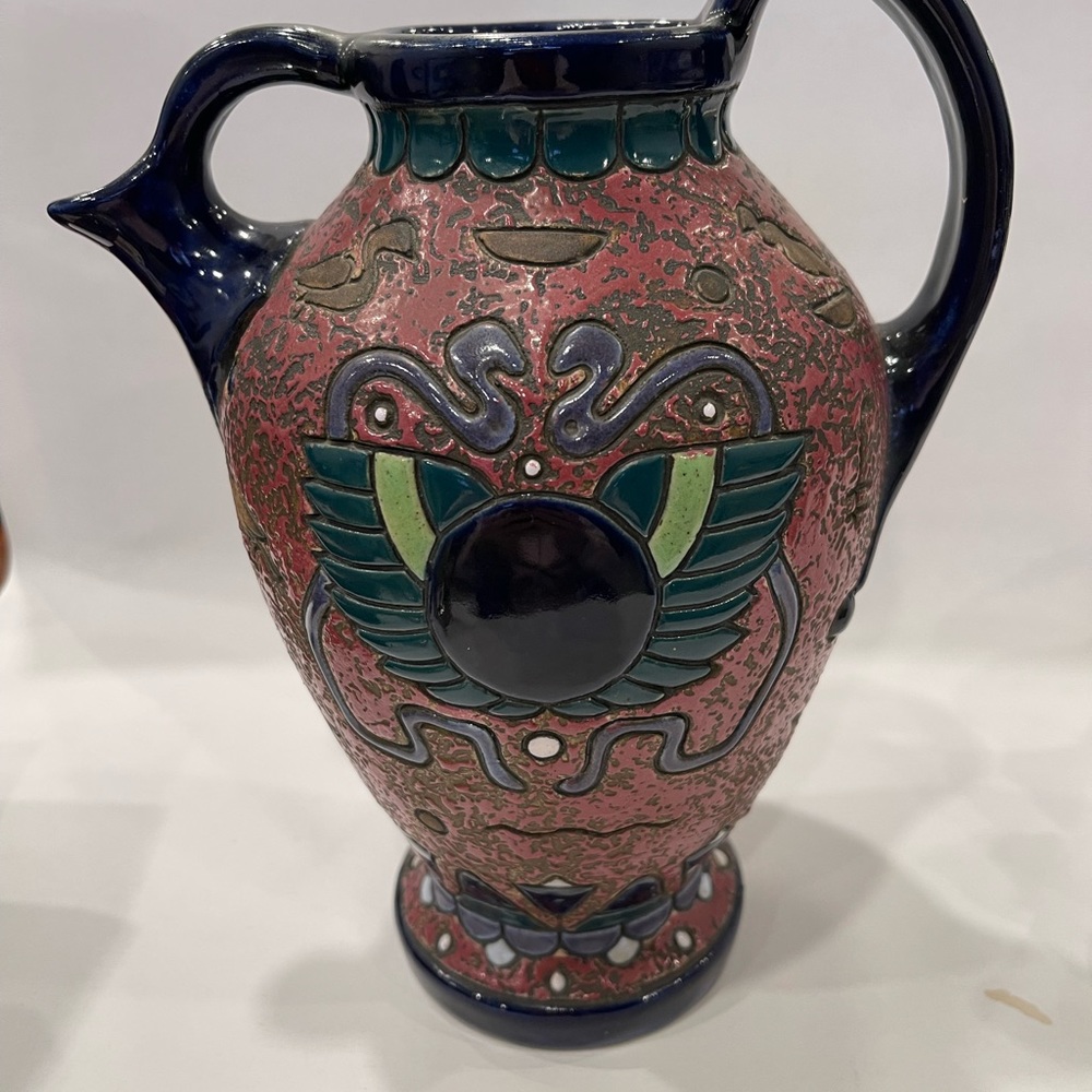 Antique Amphora ceramic vase Egypt art deco nouveau Czechoslovakia Marked Signed - Picture 3 of 16